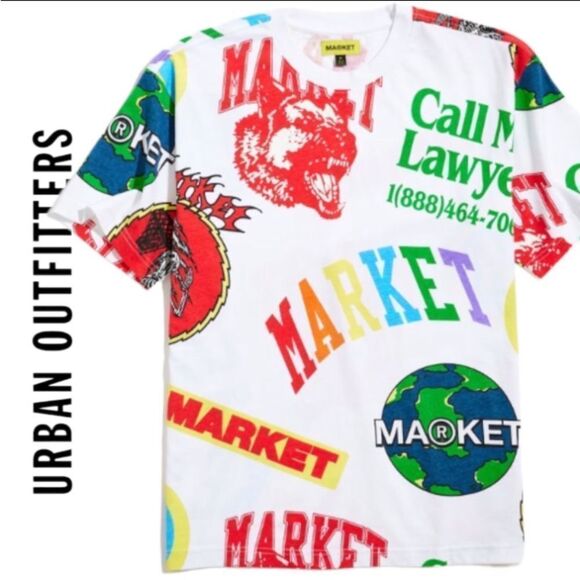 NEW Market Urban Outfitters UO Monogram Allover Print Tee Shirt T-Shirt L XL XXL - Picture 1 of 2
